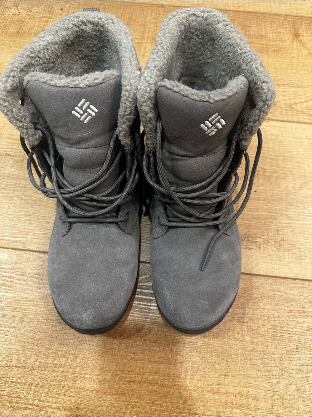 Columbia Gray Suede Sherpa-Lined Lace-Up Boots